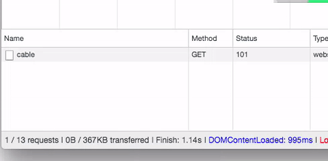 Image of WebSocket stream in inspector